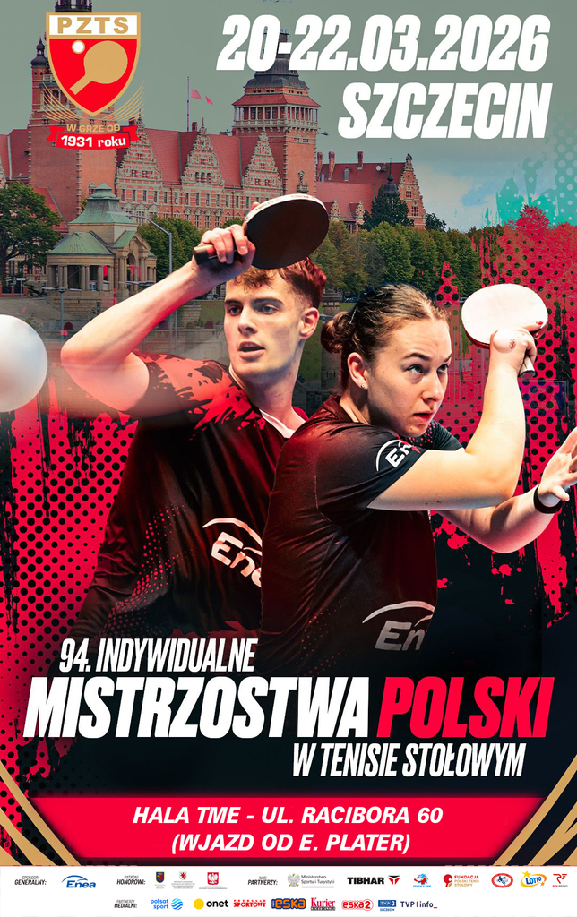 Hala sportowa TME podczas Indywidualnych Mistrzostw Polski w Tenisie Stołowym – zawodnicy przy stołach